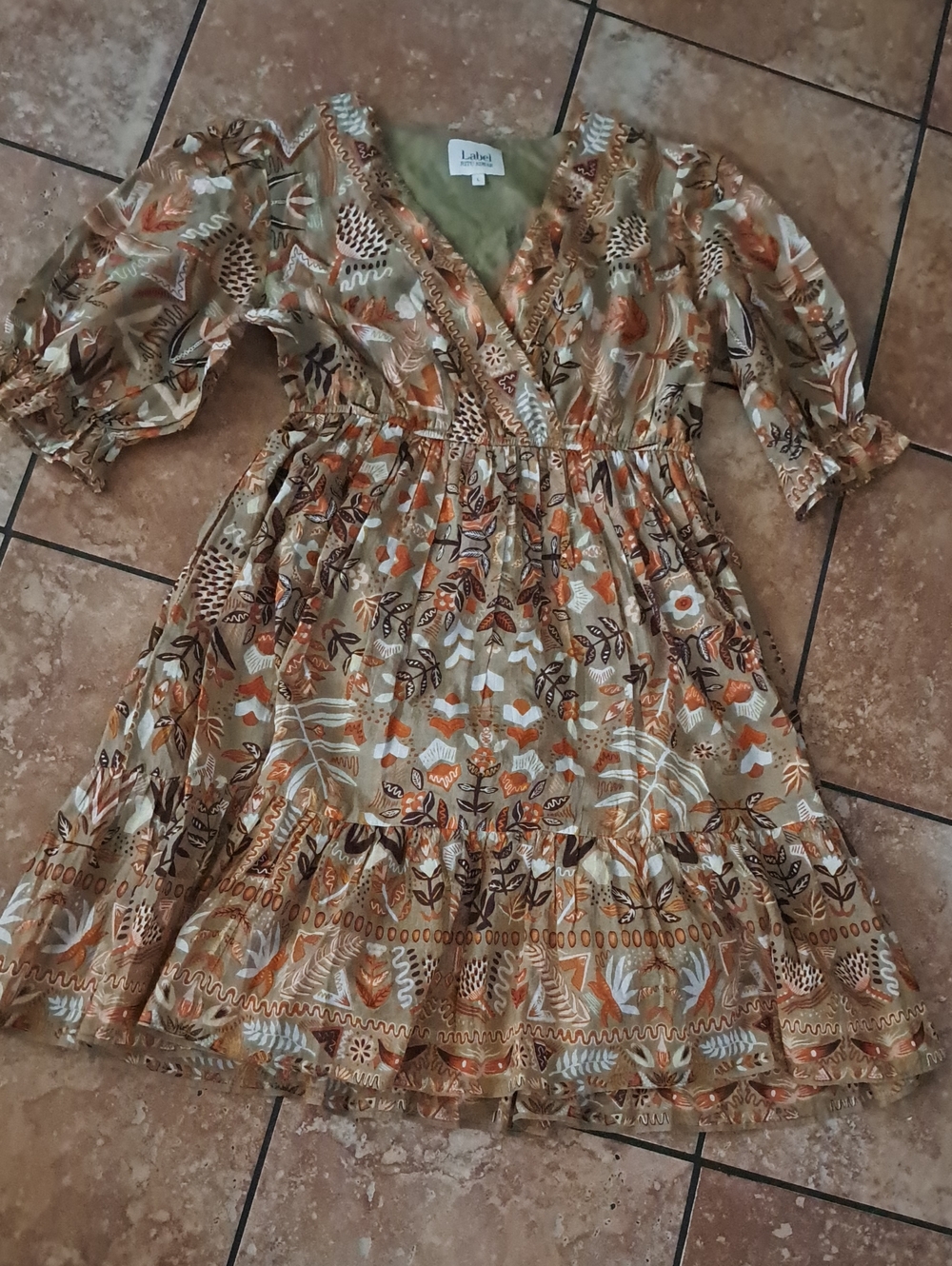 Ritu Kumar Beige and Orange Floral Mini Dress